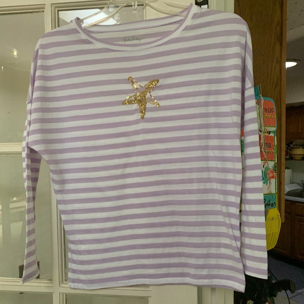 Lilly Pulitzer Striped Sequin Starfish Shirt Small